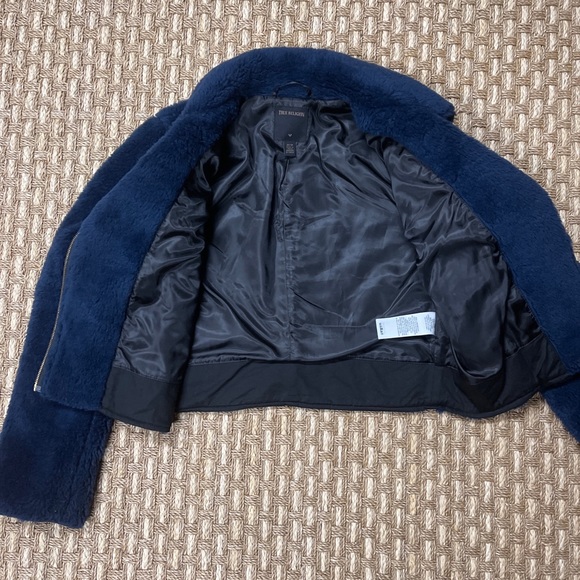 True Religion Faux Fur Moto Jacket S Dark Navy Blue Gold Women’s Sz XS NWOT - Picture 8 of 11